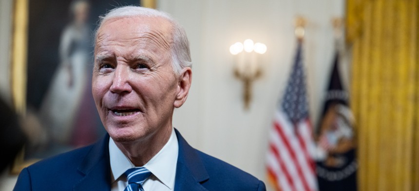 President Joe Biden speaks to the press after signing the Social Security Fairness Act on Jan. 5, 2025. 