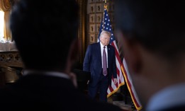 President-elect Donald Trump leaves after speaking to members of the media during a press conference at the Mar-a-Lago Club on Jan. 7, 2025 in Palm Beach, Fla. 