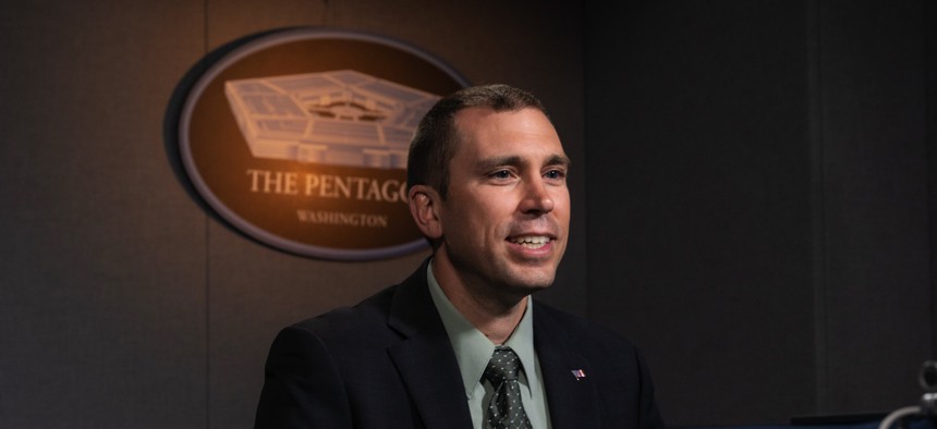 Space Development Agency Director Derek Tournear records an interview for the Defense One Tech Summit at the Pentagon in 2021.