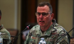 Gen. Gregory Guillot, who leads North American Aerospace Defense Command and U.S. Northern Command, speaks to Colorado National Guard members in Fort Carson, Colorado, in October 2024. 