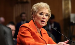 Linda McMahon testifies during her confirmation hearing on Feb. 13, 2025. McMahon said during the hearing that eliminating the Education Department, as President Donald Trump seeks to do, would require congressional approval. 