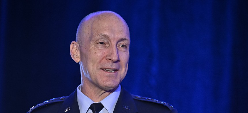 Air Force Chief of Staff Gen. David Allvin speaks at a ceremony in Washington, D.C., on Nov. 6, 2024.