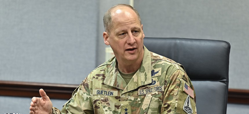 Vice Chief of Space Operations Gen. Michael Guetlein speaks with students at the Pentagon, Aug. 9, 2024. 