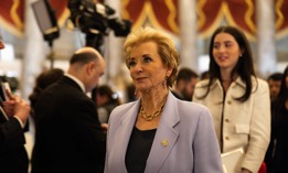 Secretary of Education Linda McMahon arrives to President Trump's joint address to Congress on March 4, 2025. The department will layoff around 1,300 employees Tuesday night.