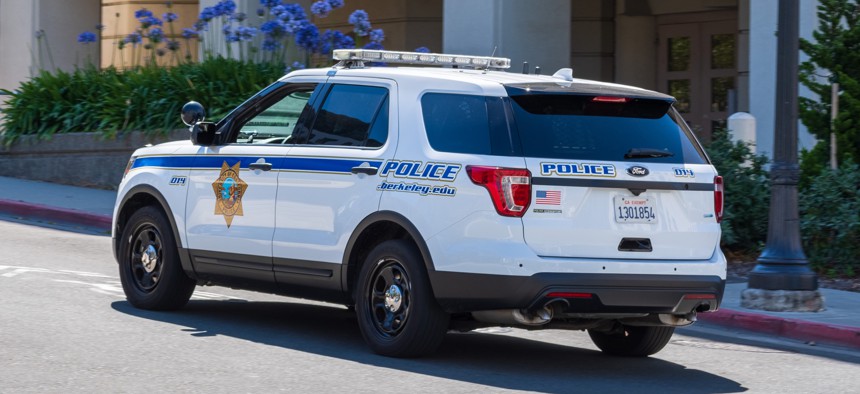 Berkeley police car patrolling through UC Berkeley campus in San Francisco bay area on July 13, 2019