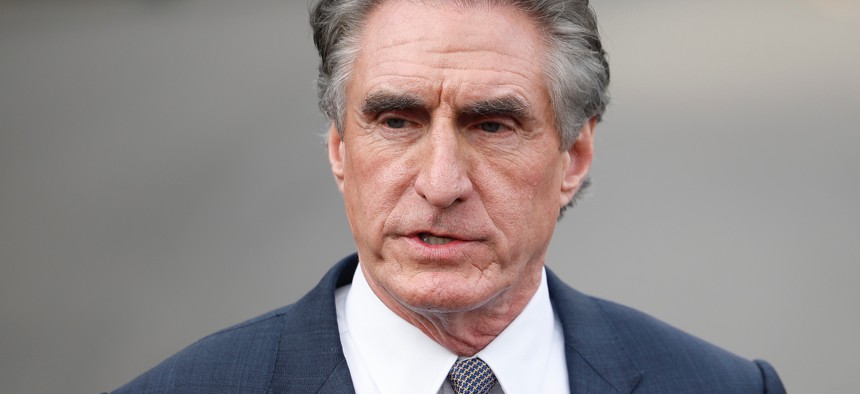 Interior Secretary Doug Burgum delivers remarks outside the White House on March 19, 2025.
