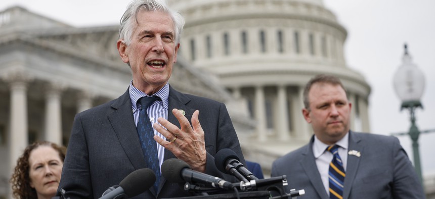 Rep. Don Beyer, D-Va., speaks at a press conference on federal workforce rights outside the U.S. Capitol on March 28, 2025. Beyer is introducing two federal workforce bills.