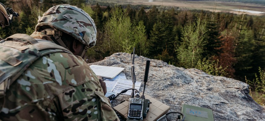 A suppression of enemy air defense mission during a live-fire exercise at Grafenwohr Training Area, Germany, April 2025.