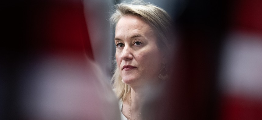 Rep. Nikki Budzinski,, D-Ill., attends a news conference with members of the New Democrat Coalition Chair on Thursday, March 13, 2025. Budzinski told Nextgov/FCW she worries staff cuts at the VA will have a negative impact on its ongoing EHR rollout.