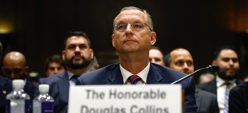 Veterans Affairs Secretary Doug Collins testifies before the Senate Veterans Affairs Committee on May 6, 2025, in a hearing to examine the future of the department.