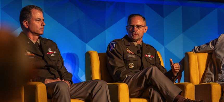 U.S. Army Lt. Gen. Jered Helwig, deputy commanding general of U.S. Transportation Command , discusses creating and maintaining joint interior lines during the Land Forces Pacific (LANPAC) Symposium and Exhibition, May 13, 2025, in Honolulu, Hawaii.