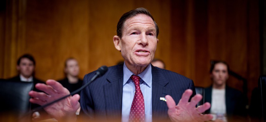 Sen. Richard Blumenthal, D-Conn., speaks during a Senate Homeland Security and Governmental Affairs hearing on Jan. 15, 2025.