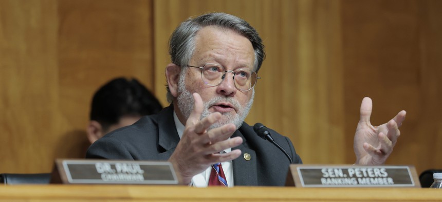 Sen. Gary Peters, D-Mich., speaks during a hearing on Capitol Hill on May 20, 2025. He argued in a press call that President Donald Trump has created "an environment of intimidation that makes it difficult for" inspectors general to perform their roles.