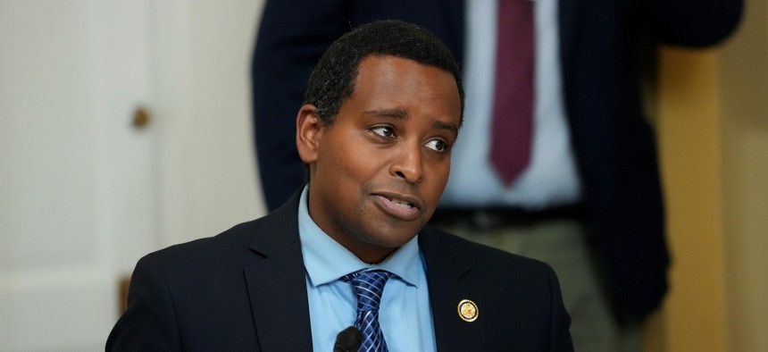 Rep. Joe Neguse, D-Colo., speaks during a committee meeting at the U.S. Capitol on May 21, 2025. He has introduced the House versions of two bills to reinstate fired National Park Service and Forest Service employees.