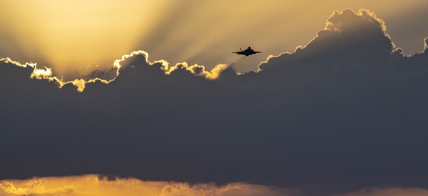 U.S. Air Force Maj. Melanie "Mach" Kluesner, pilot on the F-35A Demonstration Team, performs aerial maneuvers during a sunset performance at the Sun 'n Fun Airshow in Lakeland, Fla., April 2, 2025.
