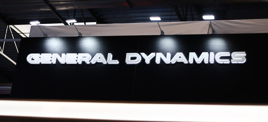 General Dynamics' logo seen during a defense industry exhibition in September 2024 in Kielce, Poland.