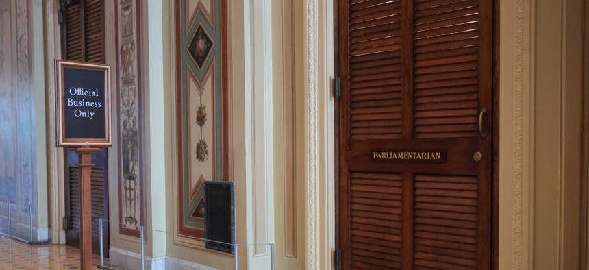 The doors to the Senate Parliamentarian's office are seen in the U.S. Capitol on June 23, 2025. The Senate Finance Committee began its “Byrd Bath” review process of President Donald Trump's “One Big Beautiful Bill" Act. This process refers to a specific review of legislation named after the late Sen. Robert Byrd, D-W.V.