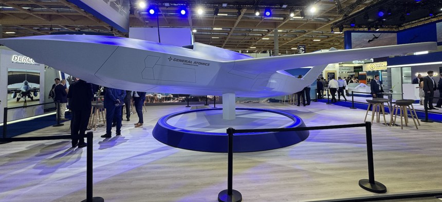 The General Atomics YFQ-42A on display at the Paris Air Show.