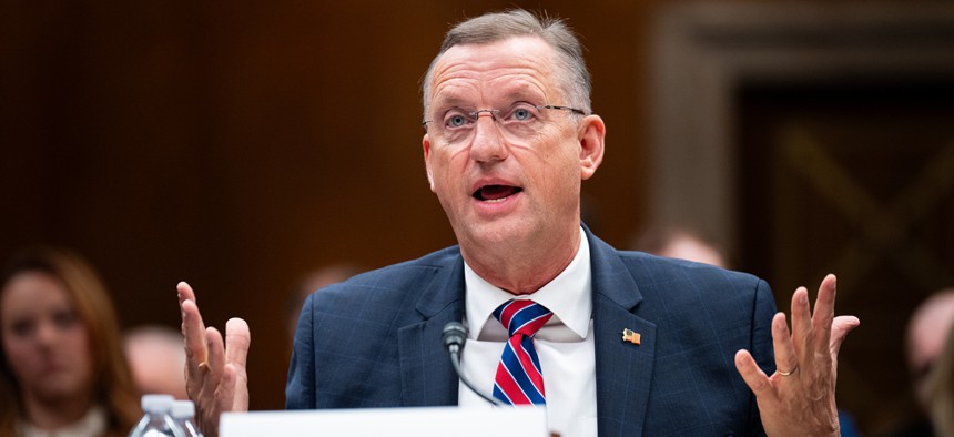 Veterans Affairs Secretary Doug Collins testifies during the Senate Appropriations Subcommittee on Military Construction, Veterans Affairs and Related Agencies hearing on the fiscal 2026 budget request for the Veterans Affairs Department in the Dirksen Senate Office Building on June 24, 2025.