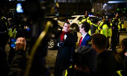 Paul Ingrassia, White House Liaison to the Justice Department and U.S. Special Counsel nominee, left, announces the release of brothers Andrew and Matthew Valentin outside of the D.C. Central Detention Facility on Jan. 20, 2025 in Washington, D.C.
