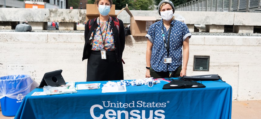 Census workers on Sept. 24, 2020, in New York City. The Census Bureau said in an initial plan that it will rely more on artificial intelligence to create its list of U.S. addresses for the 2030 census.