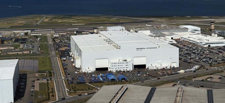 An aerial view of the General Dynamics Electric Boat facility in North Kingstown, R.I.