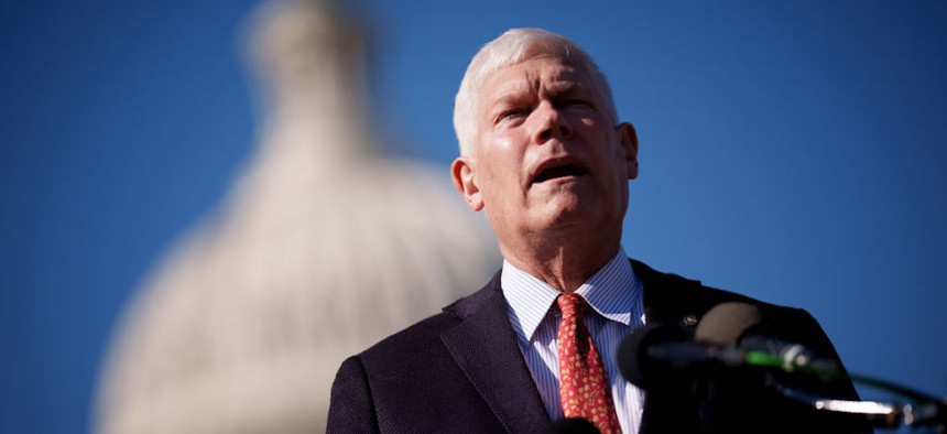 Rep. Pete Sessions, R-Texas, speaks at a DOGE Caucus news conference on Capitol Hill on Feb. 25, 2025. Sessions said the cost-cutting unit "is an active component in the government."