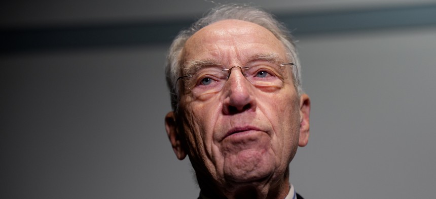 Sen. Chuck Grassley, R-Iowa, on Capitol Hill on Oct. 6. He criticized the president on social media for not notifying Congress about the latest inspector general firing.