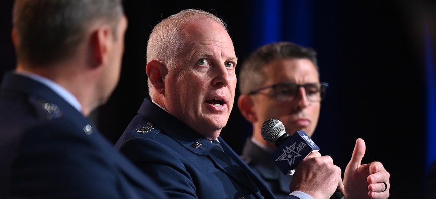 Lt. Gen. Dale White takes part in a panel discussion at the Air and Space Forces Association’s Air, Space & Cyber Conference, Sept 17, 2024.