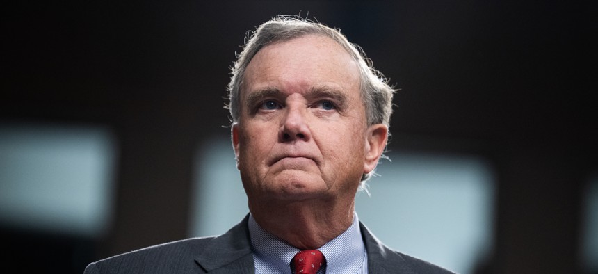 Platte Moring, inspector general for the Defense Department, arrives at his Senate confirmation hearing on Sept. 18, 2025. He served as deputy general counsel at DOD during Trump's first term.