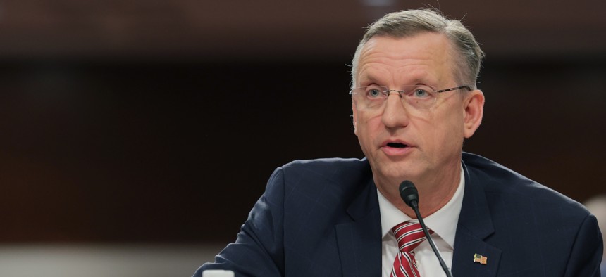 Veterans Affairs Secretary Doug Collins speaks during a hearing with the Senate Committee on Veterans' Affairs on Capitol Hill on Jan. 28, 2026 in Washington, D.C. 