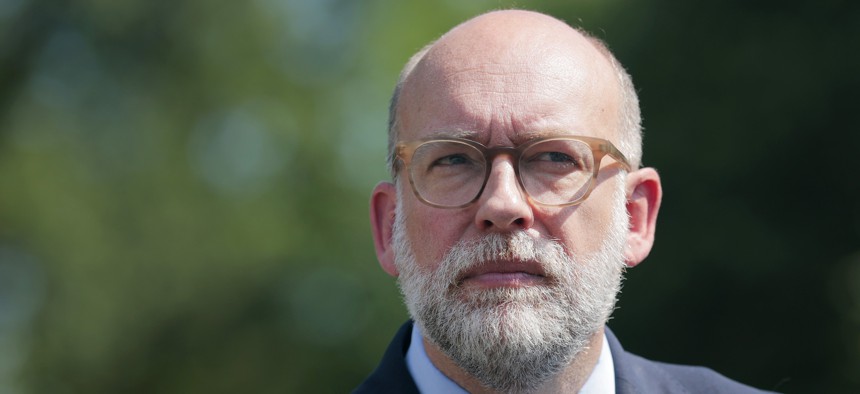 Office of Management and Budget Director Russell Vought outside of the White House on July 17, 2025. OMB has been ordered to publish more spending data. 