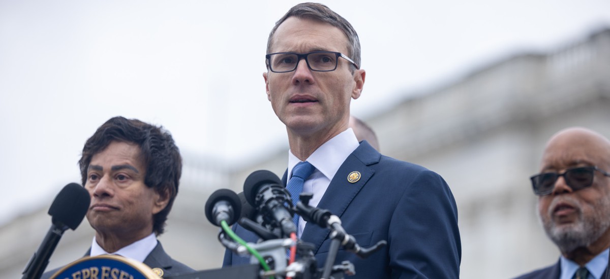 Rep. James Walkinshaw, D-Va., speaks at a press conference outside the U.S. Capitol on Jan. 14, 2026. Walkinshaw and Sen. Brian Schatz, D-Hawaii, have cosponsored this year's version of the FAIR Act, seeking a pay raise for the federal workforce. 