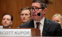 OPM Director Scott Kupor speaking at a hearing with the Senate Committee on Homeland Security and Governmental Affairs on April 3, 2025. Kupor recently penned a memo telling agencies to get in compliance with executive orders ending collective bargaining while lawsuits against the orders continue to play out. 