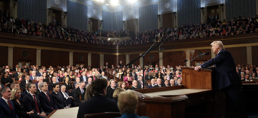 President Donald Trump speaks during an address to a joint session of Congress at the U.S. Capitol on March 4, 2025. 