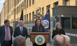 USDA Secretary Brooke Rollins speaks to reporters Wednesday, detailing the planned sale of the agency's South headquarters building alongside, from left, USDA Deputy Secretary Stephen Vaden, GSA Administrator Ed Forst and Sen. Joni Ernst, R-Iowa.