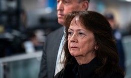 FEMA Administrator Karen Evans listens during a press conference in the National Response Coordination Center at FEMA headquarters on Jan. 24, 2026 in Washington, D.C. Evans testified last week that the agency's CORE workforce had grown too large, which former officials dispute.