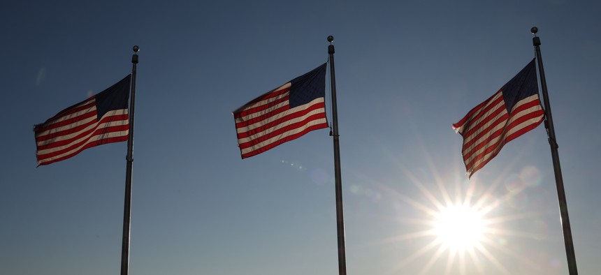 The American flag flies in front of the U.S. Capitol on Feb. 28, 2026. 