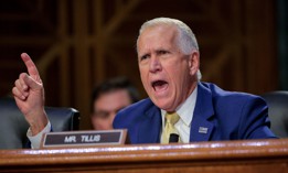 Sen. Thom Tillis, R-N.C., speaks as Homeland Security Secretary Kristi Noem testifies before the Senate Judiciary Committee on March 3. 
