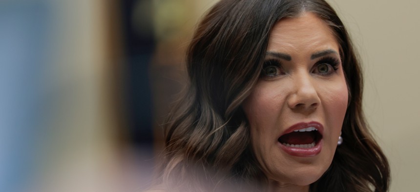 Homeland Security Secretary Kristi Noem testifies before the House Judiciary Committee in the Rayburn House Office Building on March 4, 2026 in Washington, D.C. President Trump said Thursday that he would replace Noem with Sen. Markwayne Mullin, R-Okla.