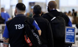 Transportation Security Administration agents arrive to work at William P. Hobby Airport in Houston on March 10, 2026. TSA officers are slated to miss their next paychecks because of the DHS shutdown.