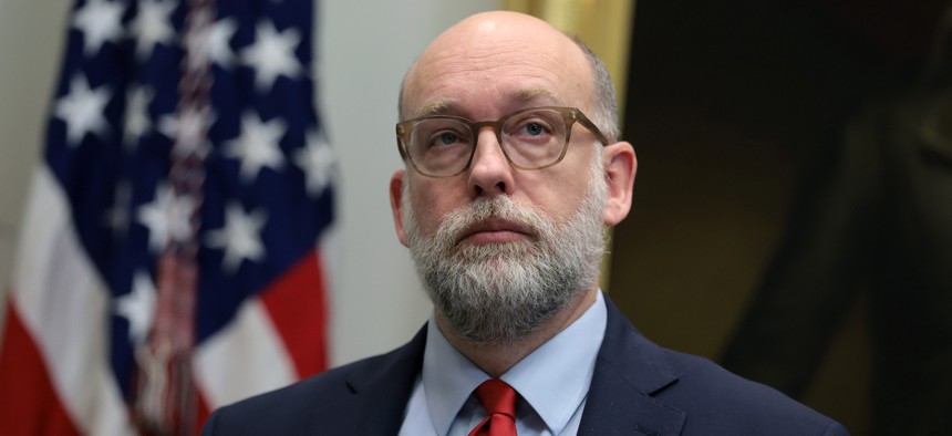 Office of Management and Budget Director Russell Vought attends an event to announce a rollback of the 2009 Endangerment Finding in the Roosevelt Room at the White House on Feb. 12, 2026.