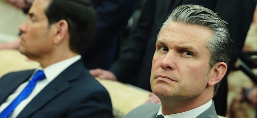 Defense Secretary Pete Hegseth attends a meeting at the White House on March 3, 2026.