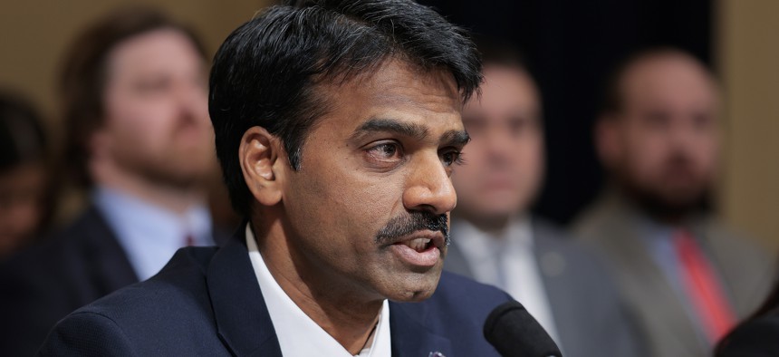 Madhu Gottumukkala, then-acting director of the Cybersecurity and Infrastructure Security Agency, testifies during the DHS oversight hearing on Jan. 21, 2026.