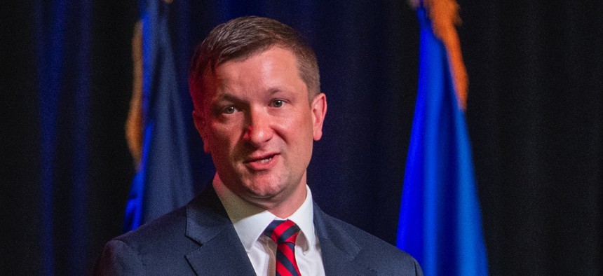 Jules W. Hurst III delivers remarks at the 2025 Military Health System Conference in Cleveland, Ohio, on April 29, 2025.