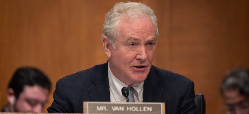 Sen. Chris Van Hollen, D-Md.,  during a Senate hearing on Feb. 5, 2026. He led a letter on Thursday asking about delays to onboarding Foreign Service fellows. 