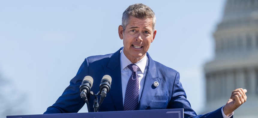 Transportation Secretary Sean Duffy speaks during an event to announce the Freedom 250 Grand Prix of Washington course featuring cars and drivers from the NTT INDYCAR Series, on March 9, 2026.