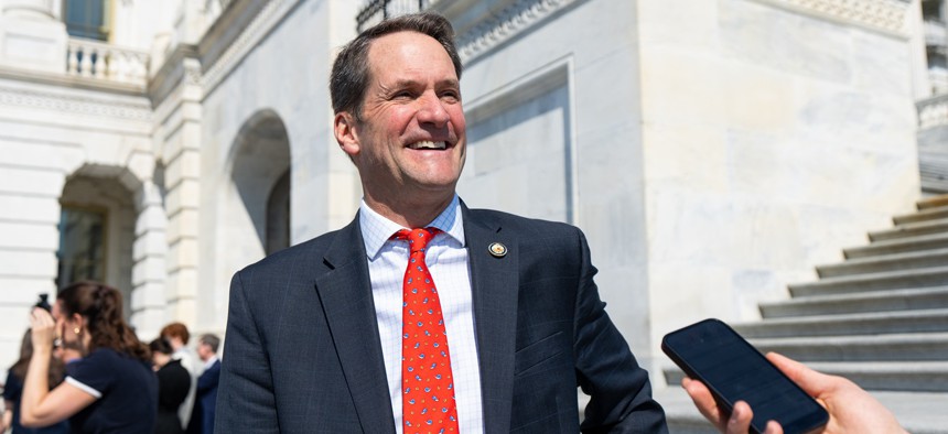 Rep. Jim Himes, D-Conn., speaks to a reporter on the House steps after a vote in the U.S. Capitol on April 23, 2026.