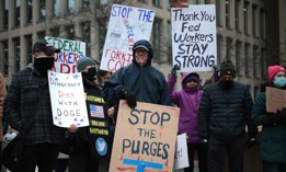Protesters against the Department of Government Efficiency on Feb. 5, 2025, in Washington, D.C. DOGE pushed many civil servants out of government last year. 