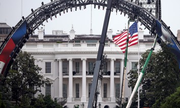 Construction continues for the upcoming UFC match on the South Lawn of the White House on May 26, 2026. The second Trump administration has placed political appointees at agencies that haven't had them in recent years. 
